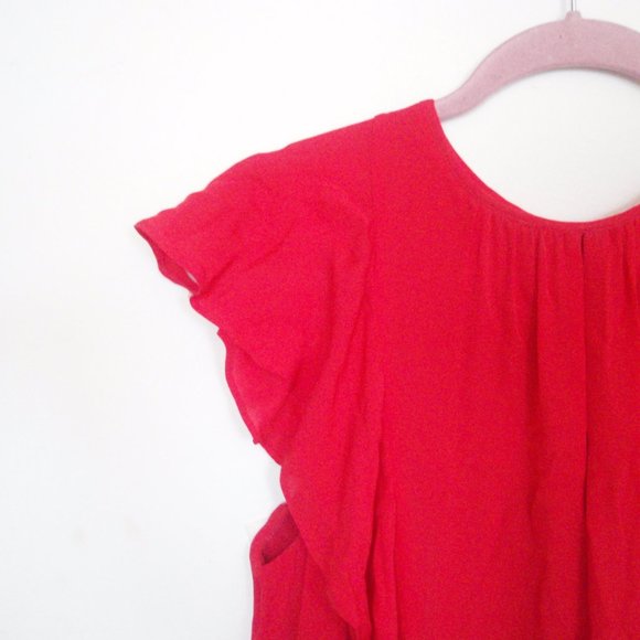 Parker | Red Asymmetrical Hem Flutter Sleeve Dress - Picture 2 of 13